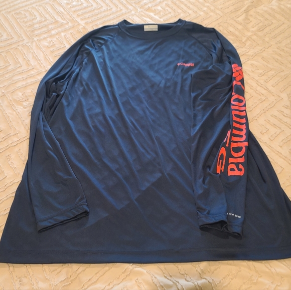 Columbia Other - Columbia Navy Long-Sleeve Performance Tee with Orange Sleeve Branding. H-6